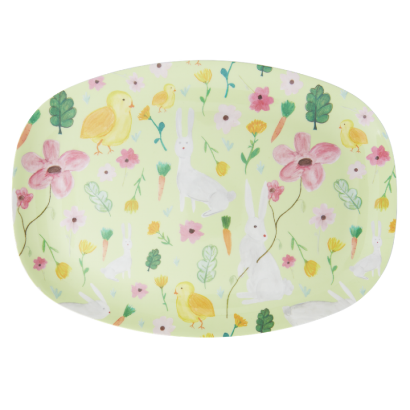Green Easter Print Rectangular Melamine Plate By Rice DK Vibrant Home
